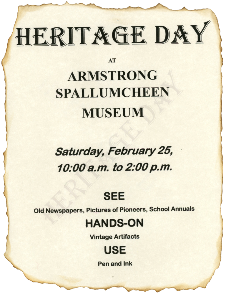 2023 Heritage Day February 25 Armstrong Spallumcheen Museum & Art Gallery